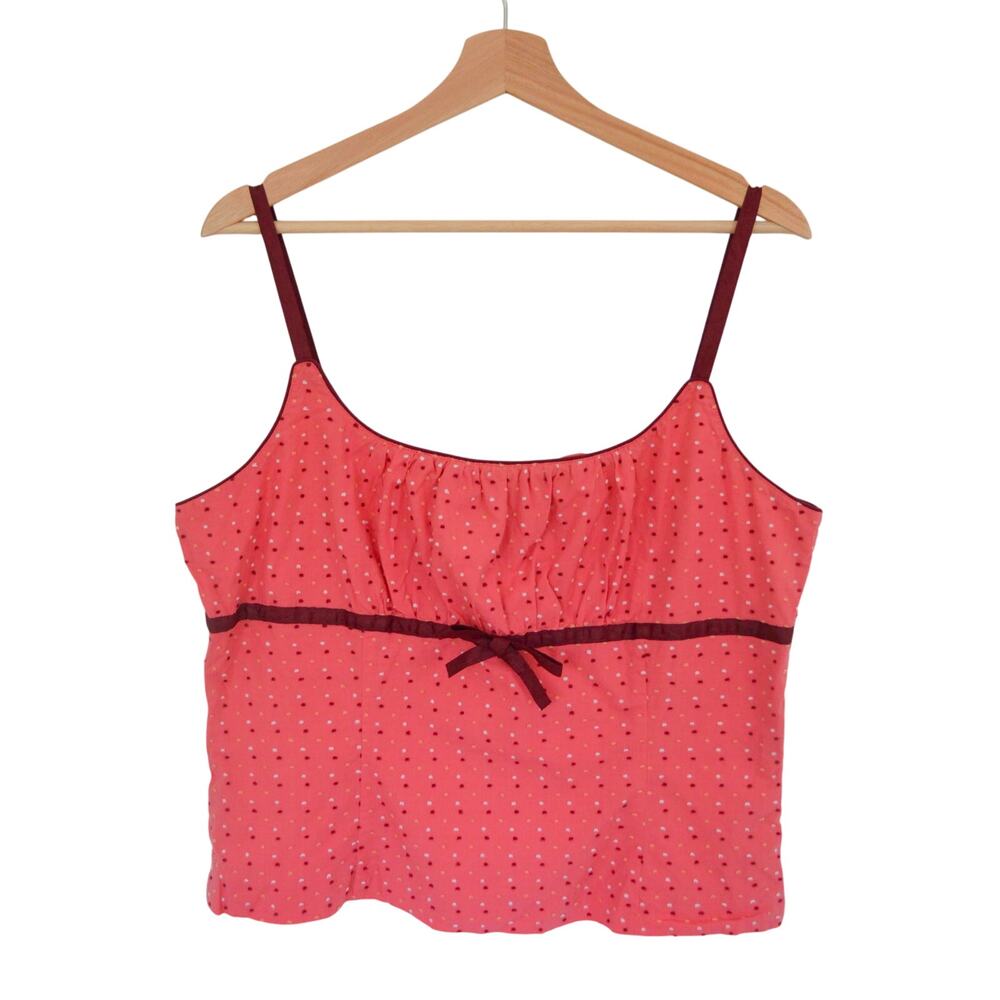 Y2K Cotton Ribbon Trim Dot Print Camisole Size Large